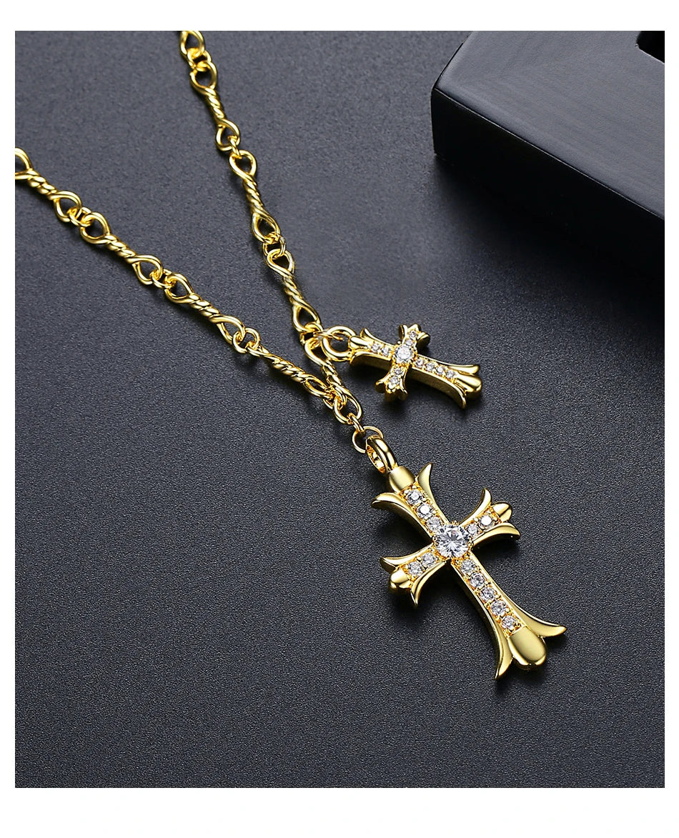 AHS Charm Gold Color Cross Necklace