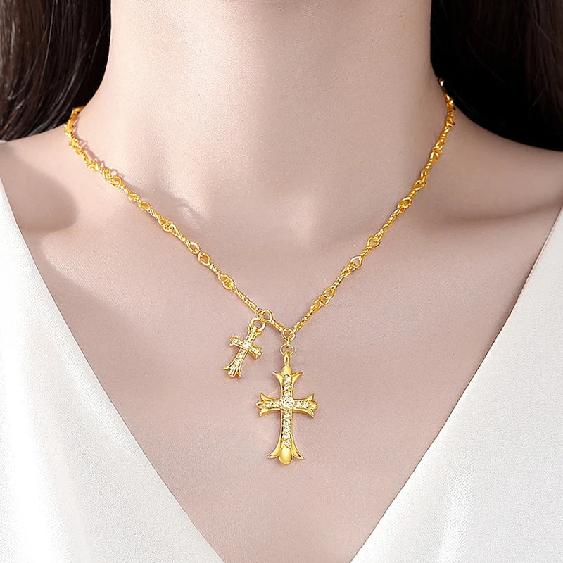 AHS Charm Gold Color Cross Necklace